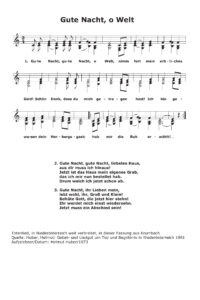 Totenlied, in Niederösterreich weit verbreitet, in dieser Fassung von Helmut Huber, Gebet- und Liedgut um Tod und Begräbnis in Niederösterreich, 1981.