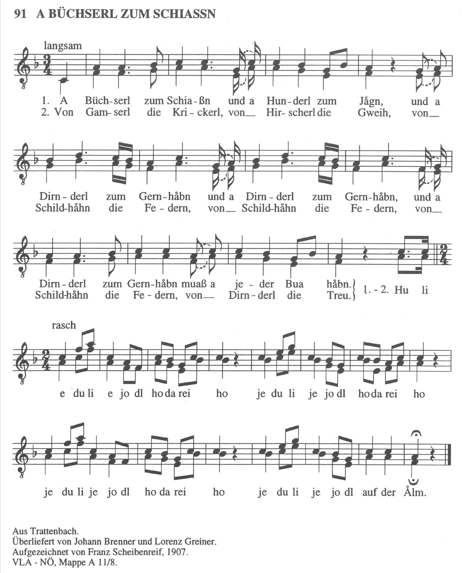 Büchserl zum Schiassn (NÖVLA A 11/8), abgedruckt in: Walter Deutsch und Wolfgang Klefasz, Lieder aus dem Industrieviertel, Mödling 1998, Aubichi Musikanten, K u P Volksmusik Records