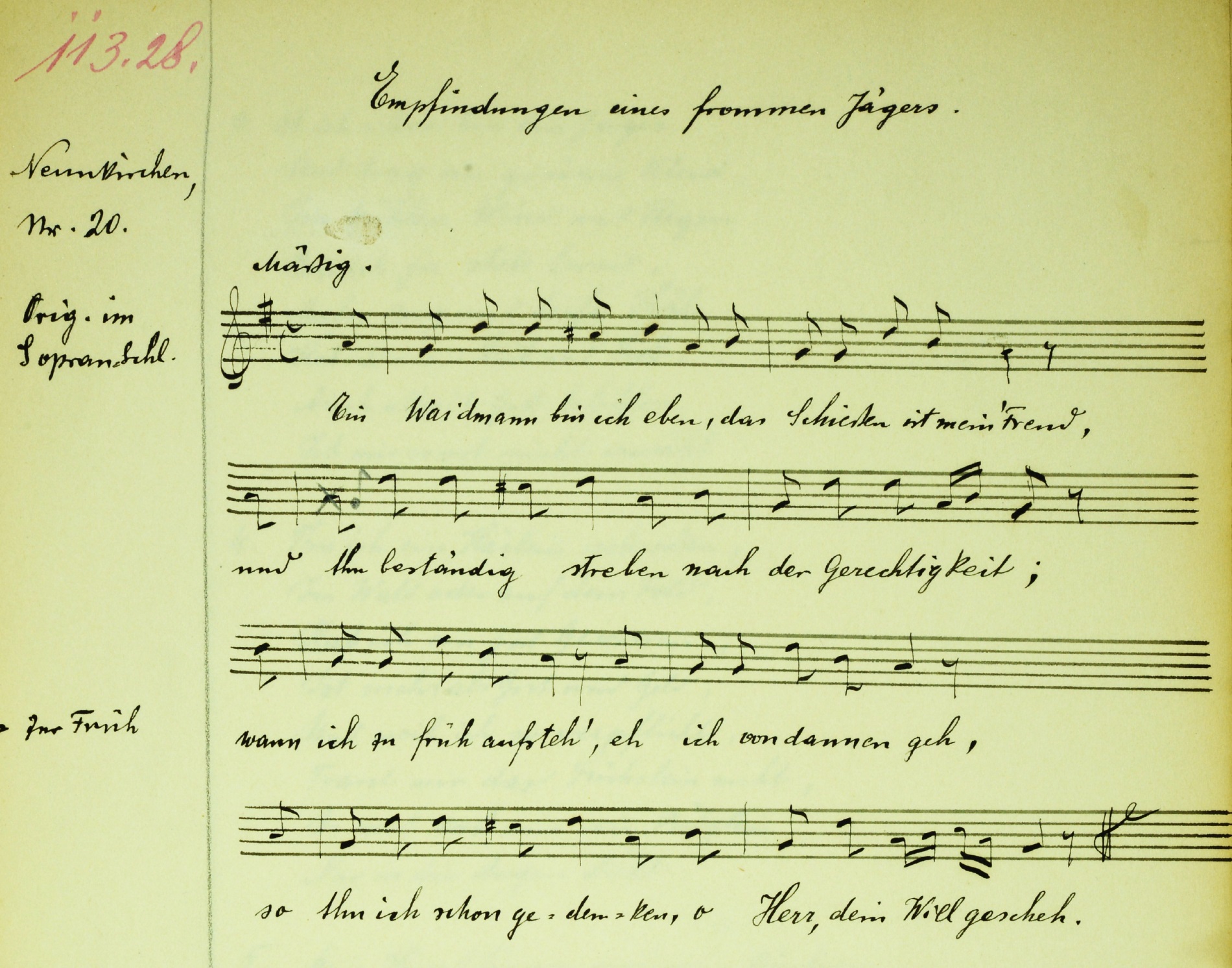 Empfindungen eines frommen Jägers (NÖVLA A 113/28), abgedruckt in: Franz Stättner und Johann Hayden, Jägerlieder, Wien 1999